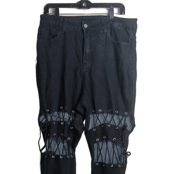 SHEIN Curve Lace-Up Skinny Jeans Women’s 1XL Black High Rise Grunge Rock Indie - Picture 3 of 5